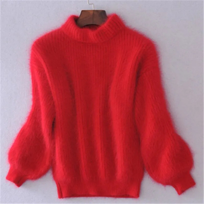 Dame Løststrikket Genser i Ensfarget Vintagestil