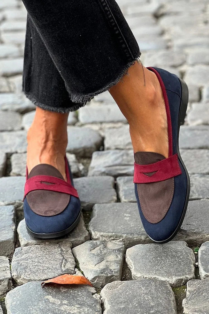 Dame Loafers Fargeblokk Navy Grå Burgunder