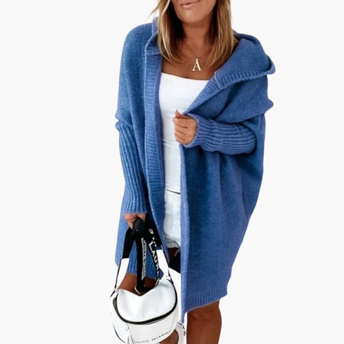 Dame Strikket Cardigan med Hette og Åpen Front