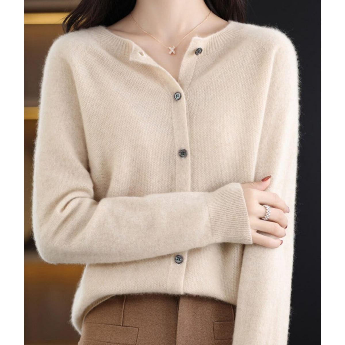 Dame Cardigan med Knapper og Lange Ermer til Vinter