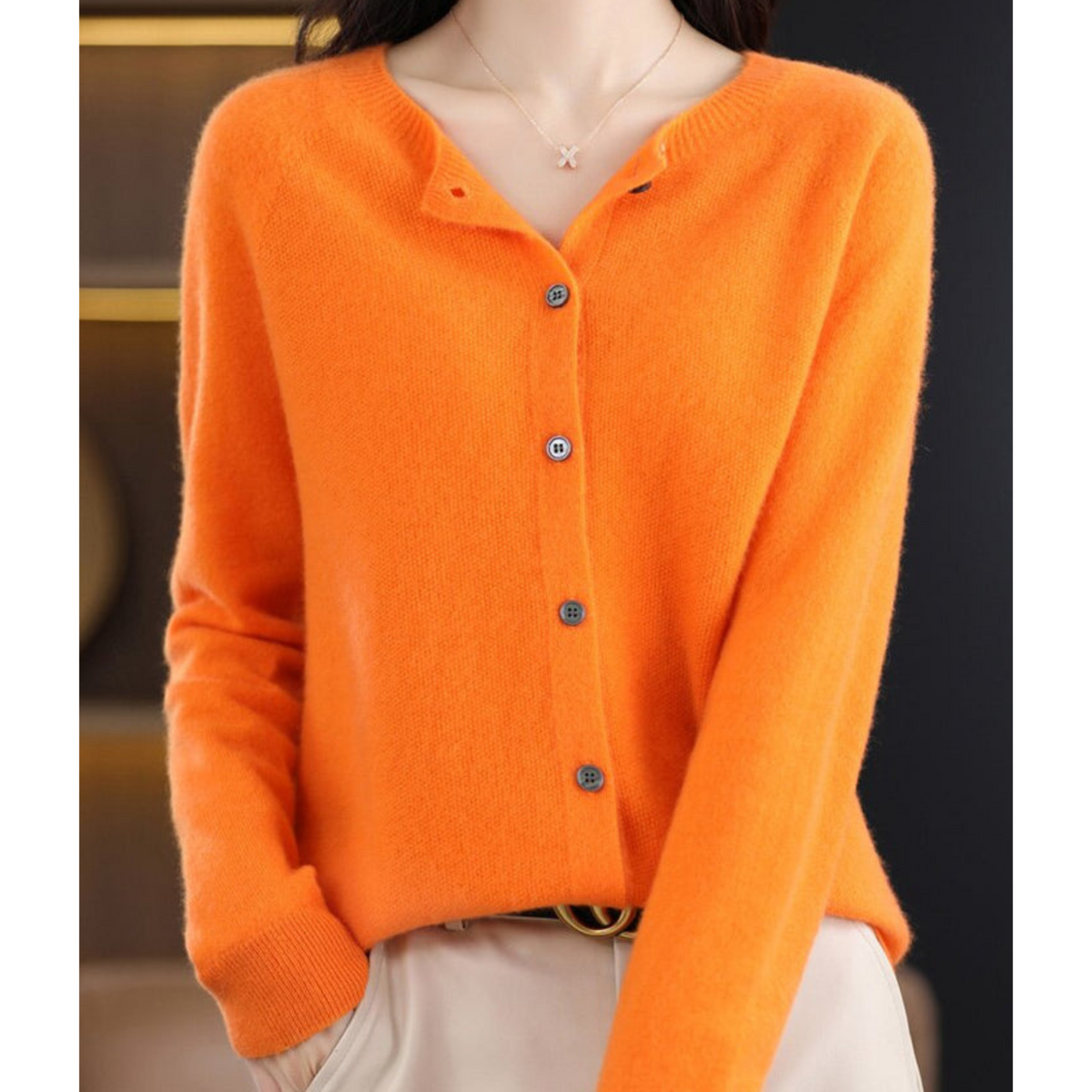 Dame Cardigan med Knapper og Lange Ermer til Vinter