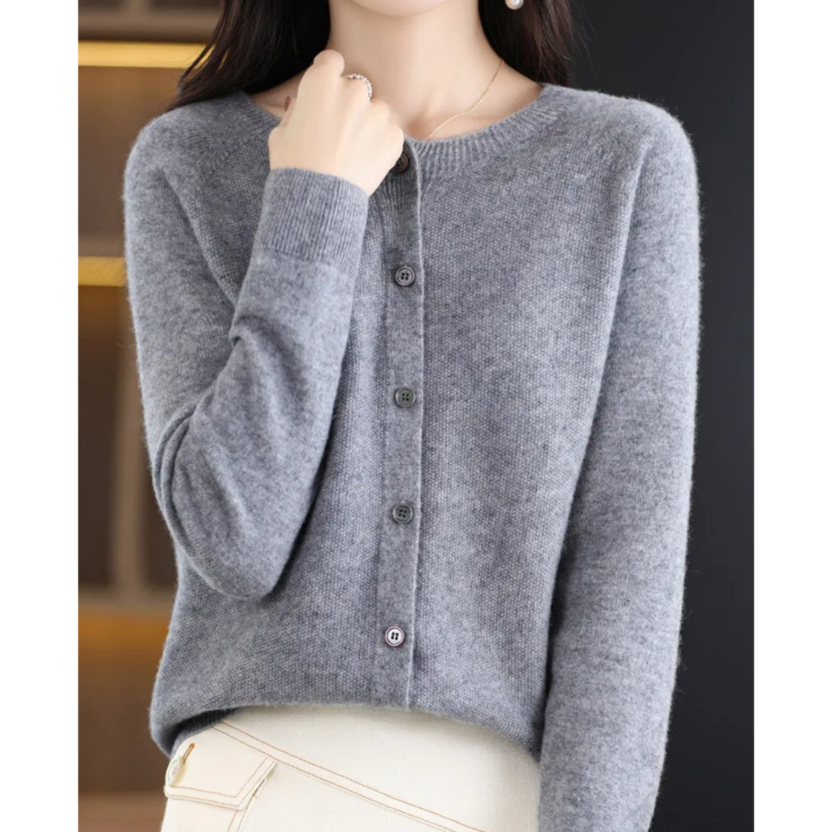 Dame Cardigan med Knapper og Lange Ermer til Vinter