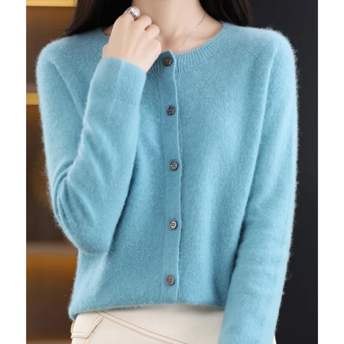 Dame Cardigan med Knapper og Lange Ermer til Vinter