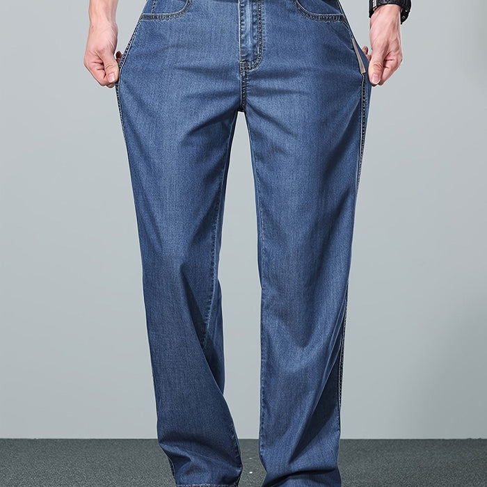 Herre Avslappede Rettbenede Jeans med Romslig Passform