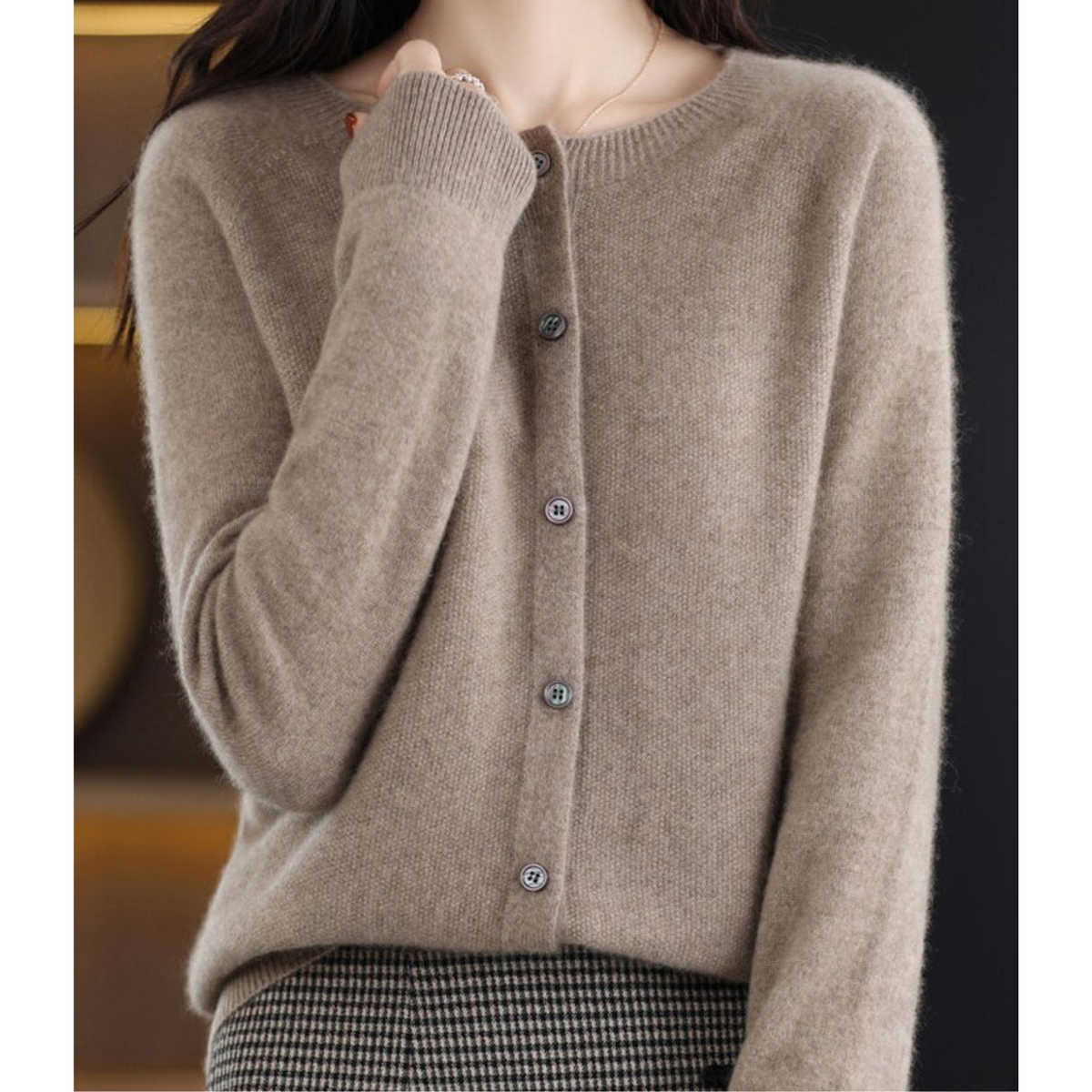 Dame Cardigan med Knapper og Lange Ermer til Vinter