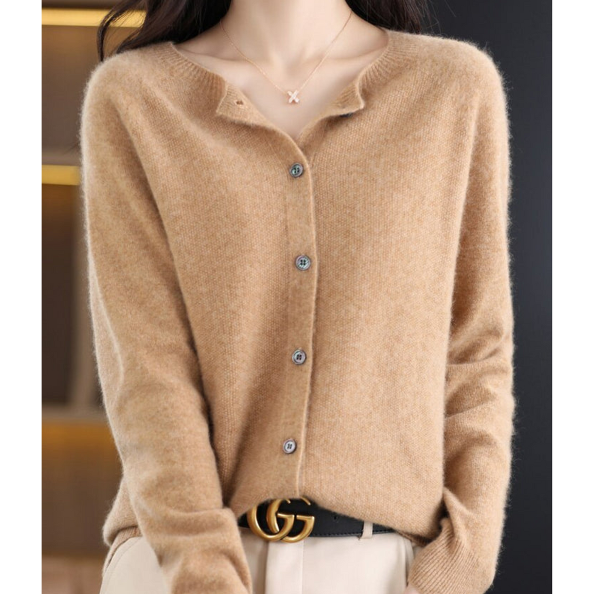 Dame Cardigan med Knapper og Lange Ermer til Vinter