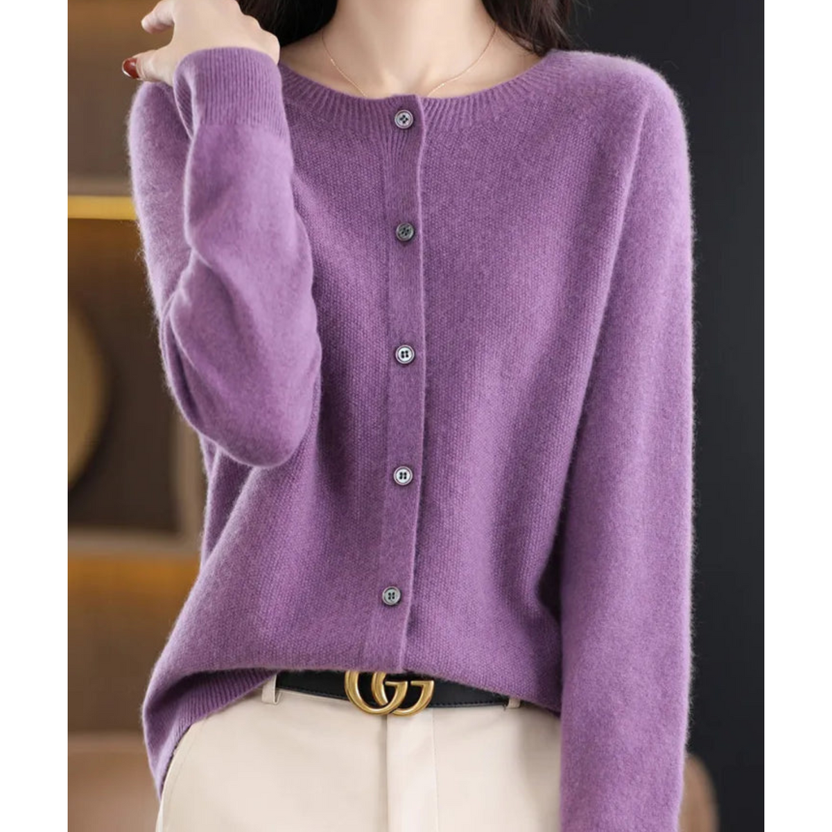 Dame Cardigan med Knapper og Lange Ermer til Vinter