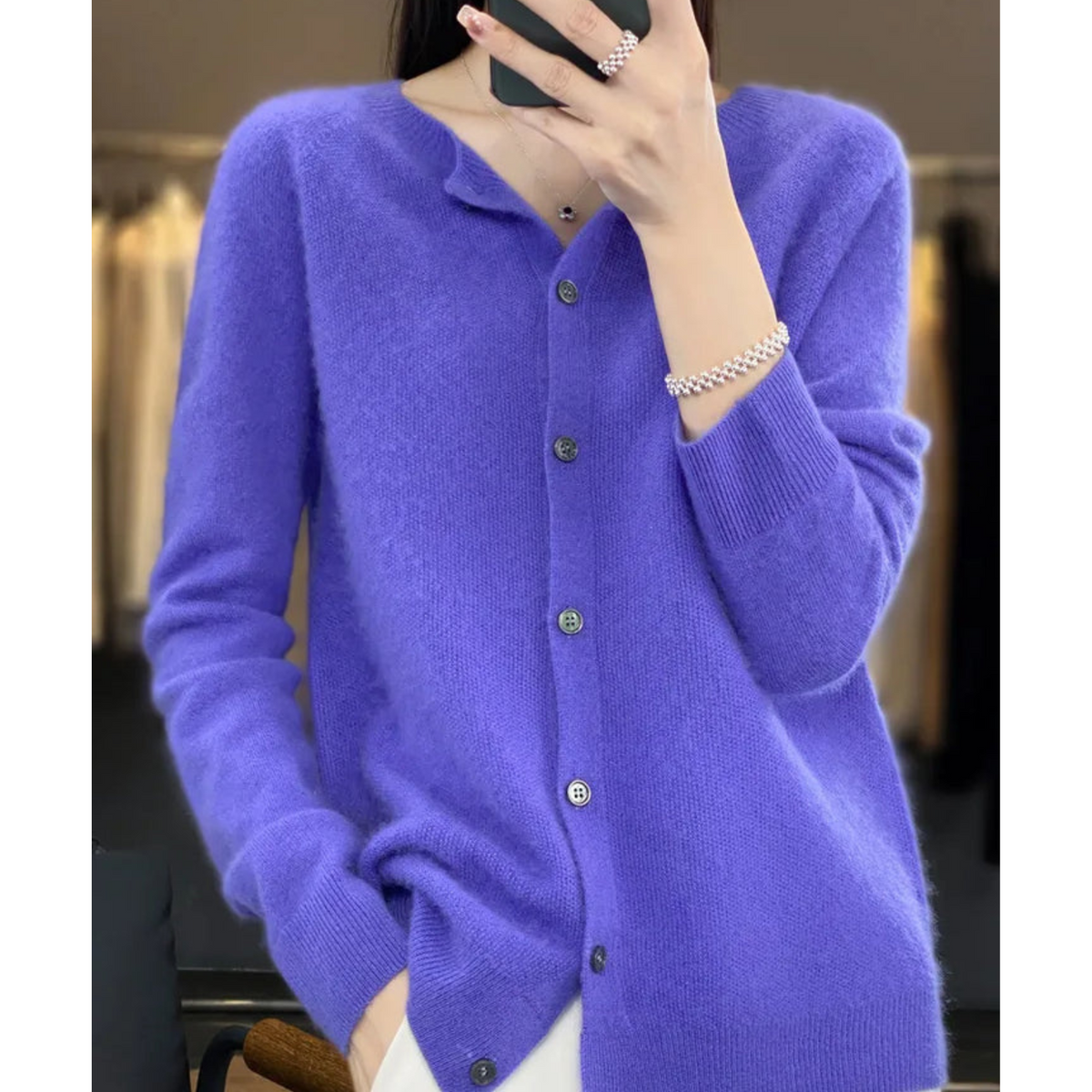 Dame Cardigan med Knapper og Lange Ermer til Vinter