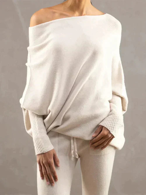 Dame One-Shoulder Genser med Raglanerm og Løs Passform