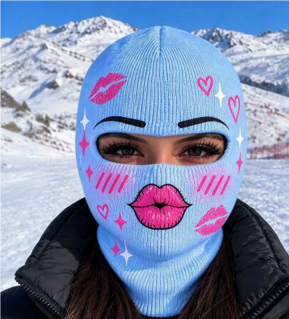 Strikket balaklava med morsomt fjestrykk