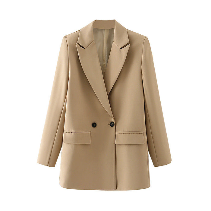 Dame Dobbeltkneppet Blazer Lang Passform for Kontor