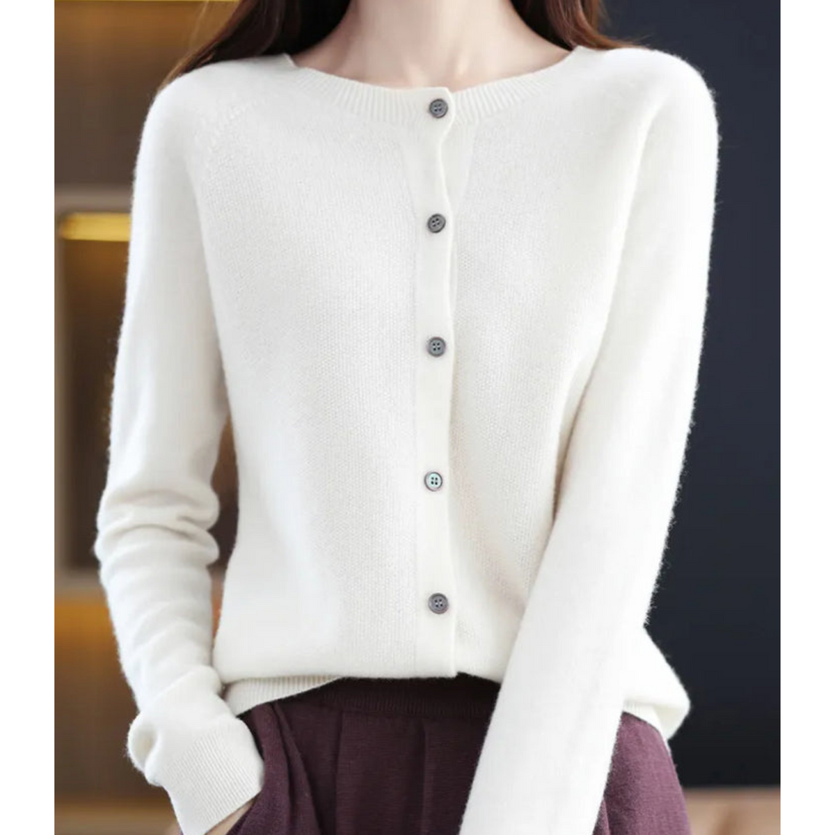 Dame Cardigan med Knapper og Lange Ermer til Vinter