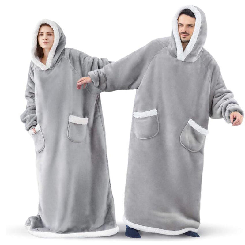 Oversized hoodiepledd med sherpafôret hette