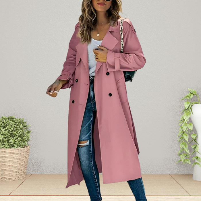 Dame Trenchcoat med Klassisk Revers og Dobbel Knapperekke