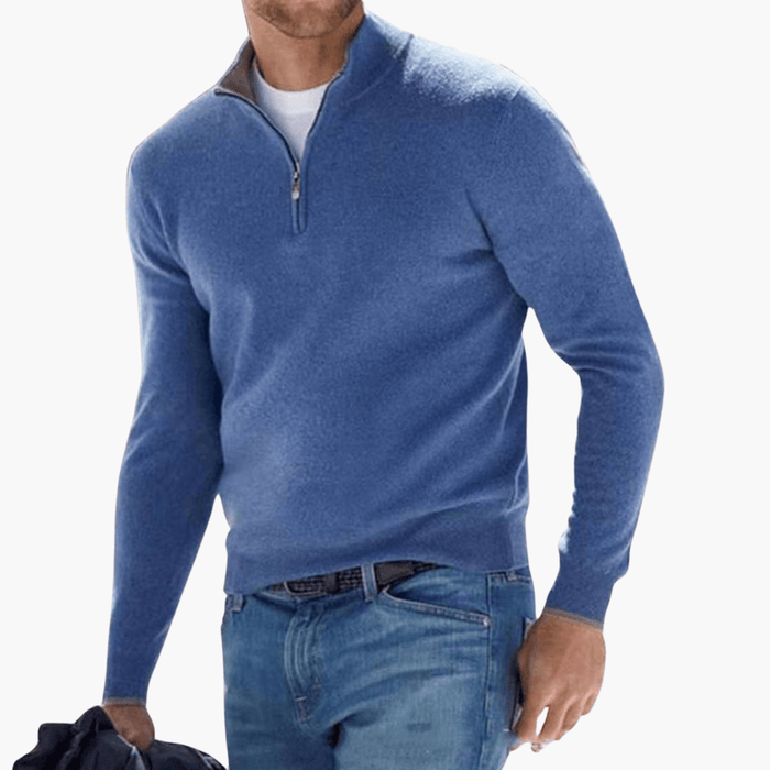Herresweater med glidelås og strukturert strikk
