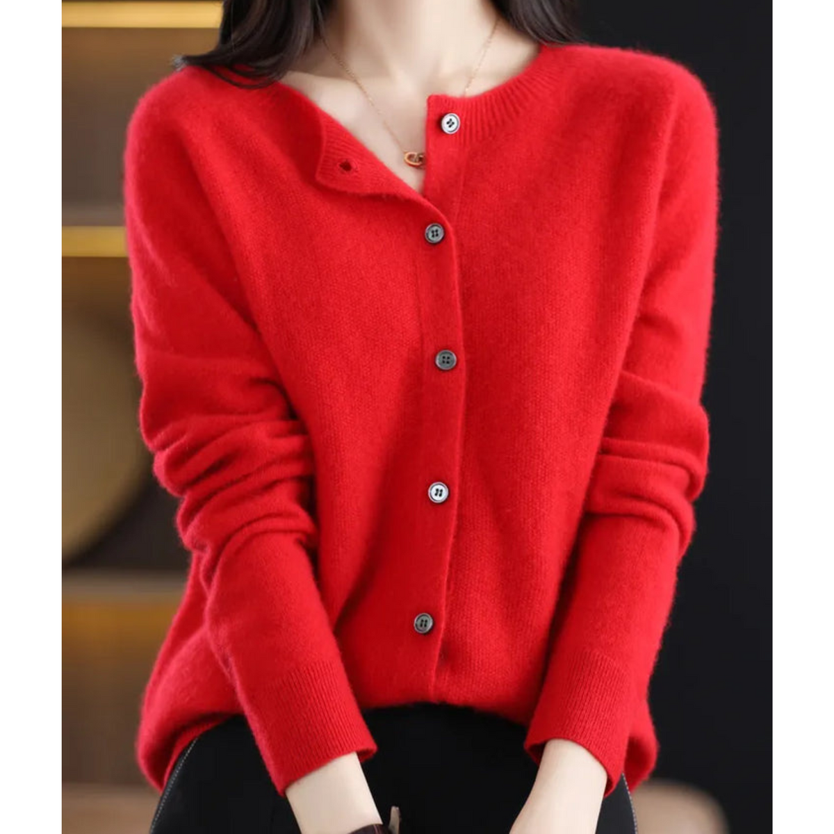 Dame Cardigan med Knapper og Lange Ermer til Vinter