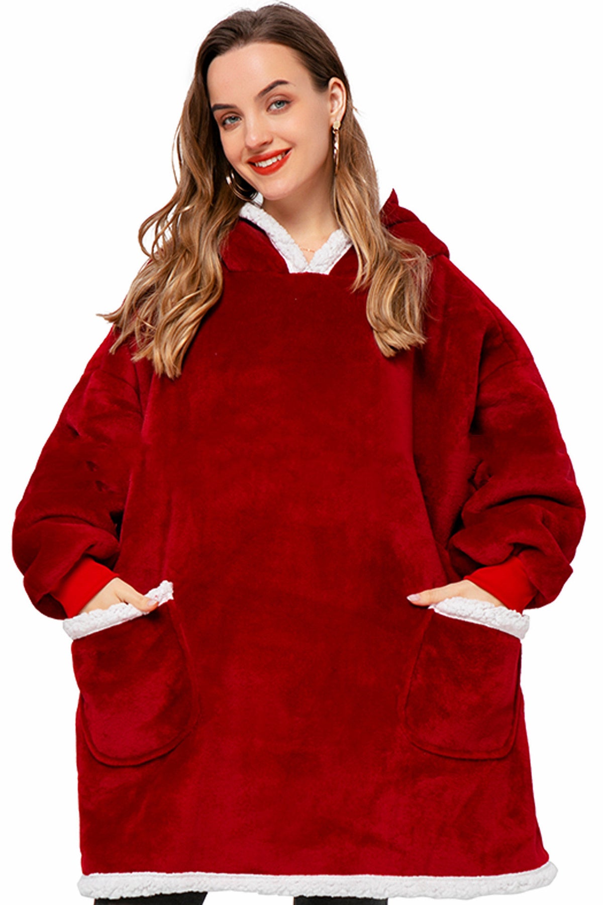 Oversized hoodiepledd med sherpafôret hette