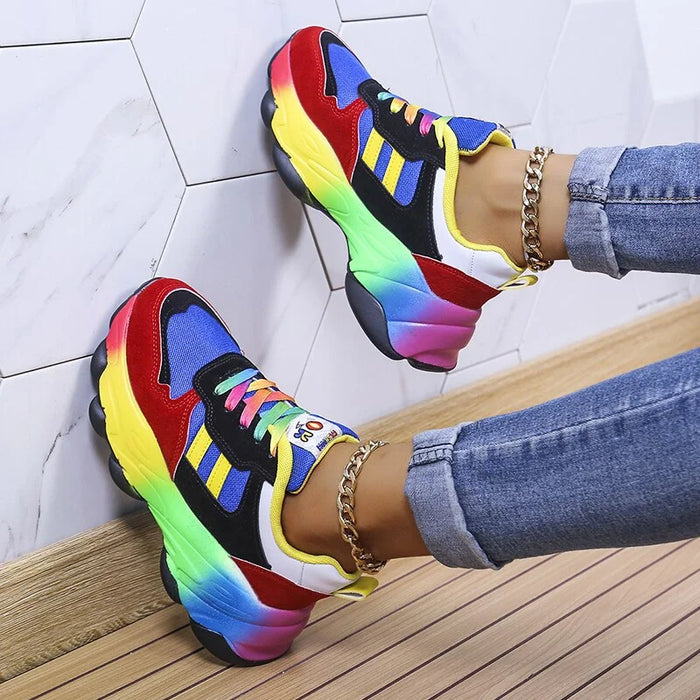 Dame Chunky Sneakers med Regnbuefarger og Dempende Såle