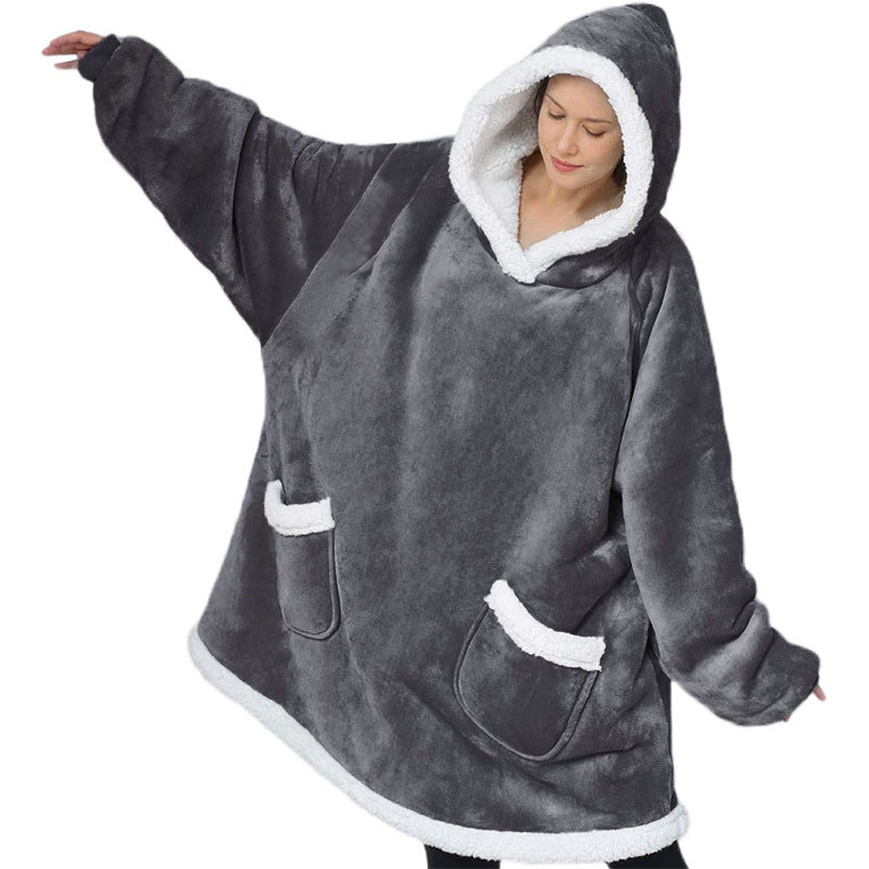Oversized hoodiepledd med sherpafôret hette