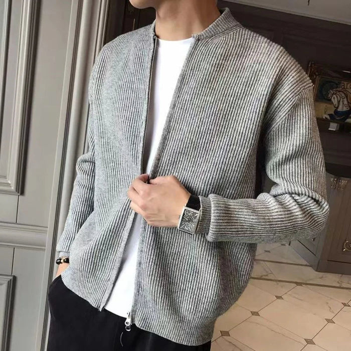 Herre Cardigan med Glidelås og Ribbestrikk