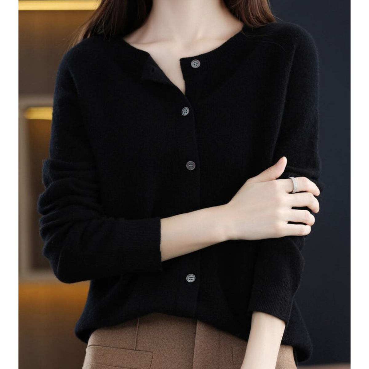 Dame Cardigan med Knapper og Lange Ermer til Vinter