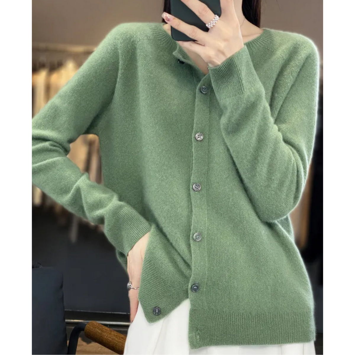 Dame Cardigan med Knapper og Lange Ermer til Vinter