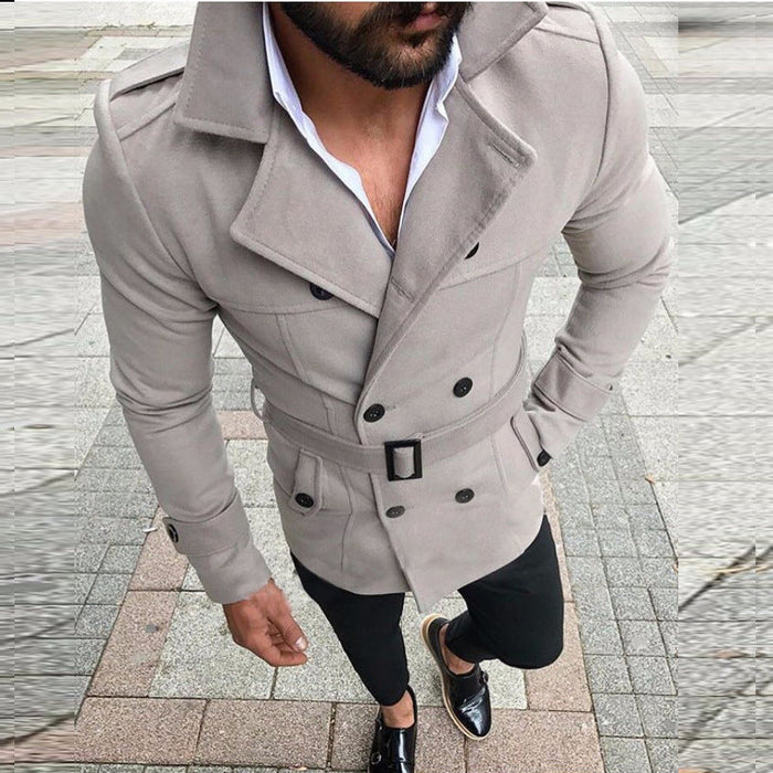 Herre Trenchcoat med Dobbel Knapperad og Belte