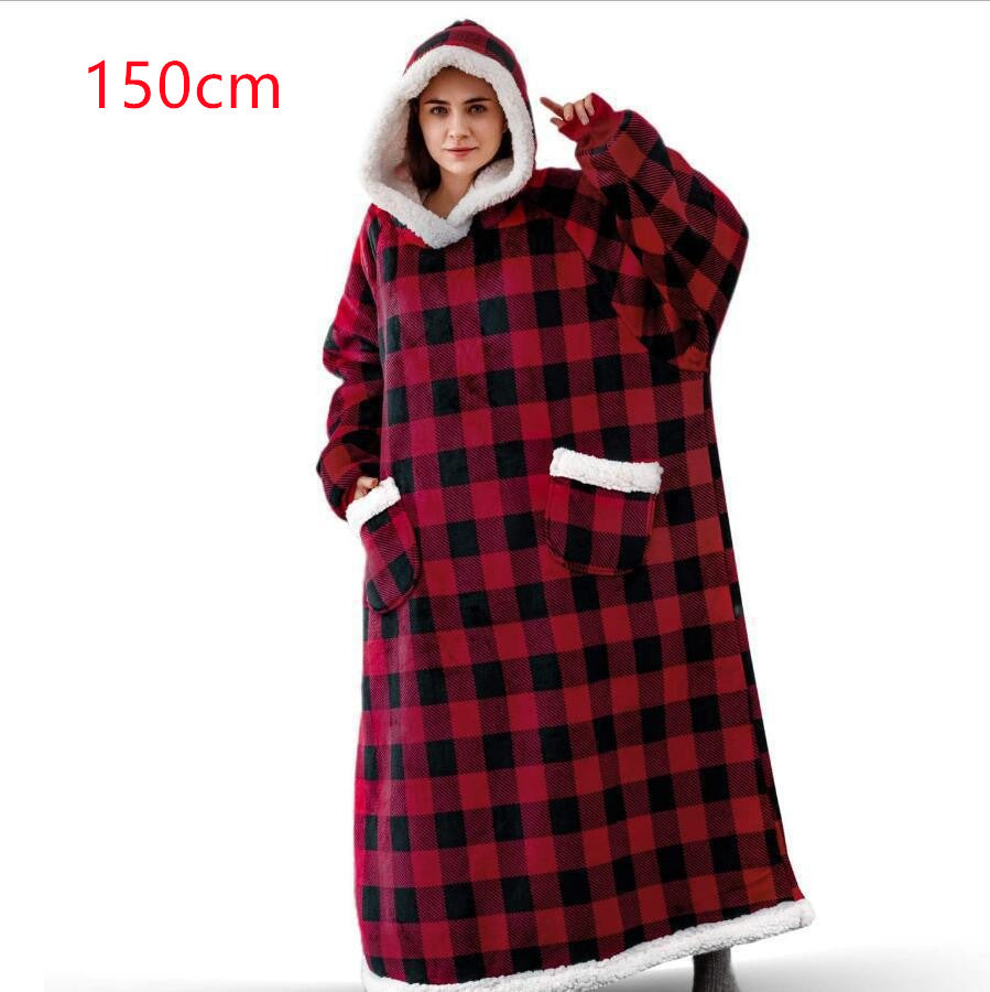 Oversized hoodiepledd med sherpafôret hette