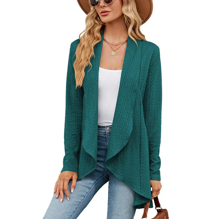 Dame Cardigan med Åpen Front og Struktur Strikk