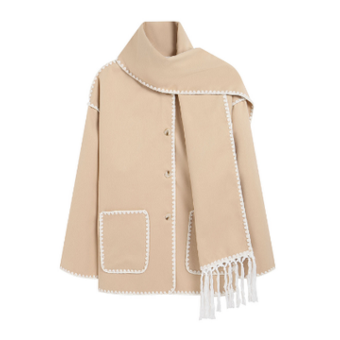Dame Oversized Capejakke med Sjalkrave og Frynser