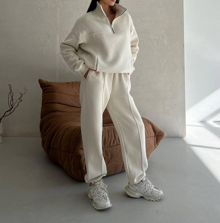 Sigrid | Todelt fleecedress med halvglidelås og joggebukse