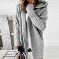 Dame Lang Oversized Cardigan med Hette og Flaggermusermer