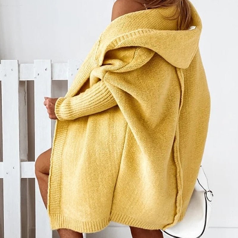 Dame Lang Oversized Cardigan med Hette og Flaggermusermer