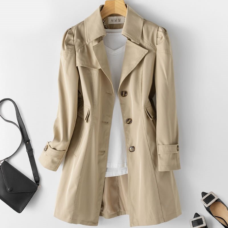 Dame Trenchcoat i Lett Polyester til Jobb og Hverdag
