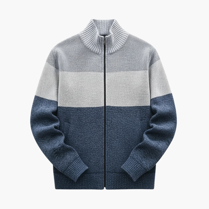 Herre Zip Cardigan med Høy Krage og Fargeblokk Design