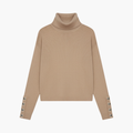 Dame Turtleneck Genser med Dekorative Ermeknapper og Lange Ermer