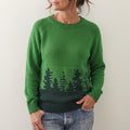 Dame Oversized Genser med Granskogmønster og Rund Hals