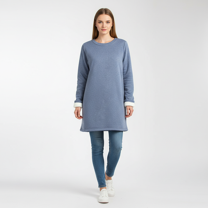 Dame Fleece Genser med Rund Hals og Lang Passform
