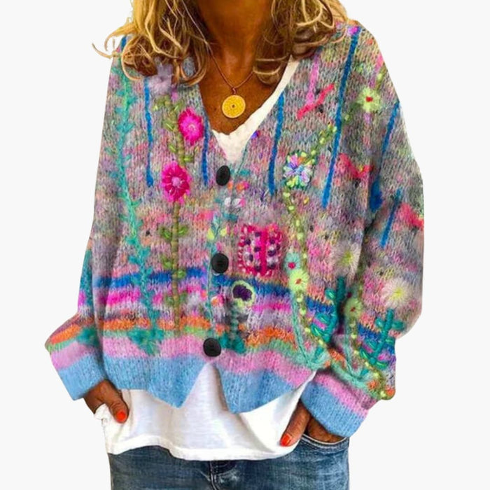 Dame Cardigan med Mønstrete Strikk