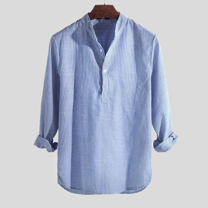 Herre Stripet Henley-skjorte med Bandkrage