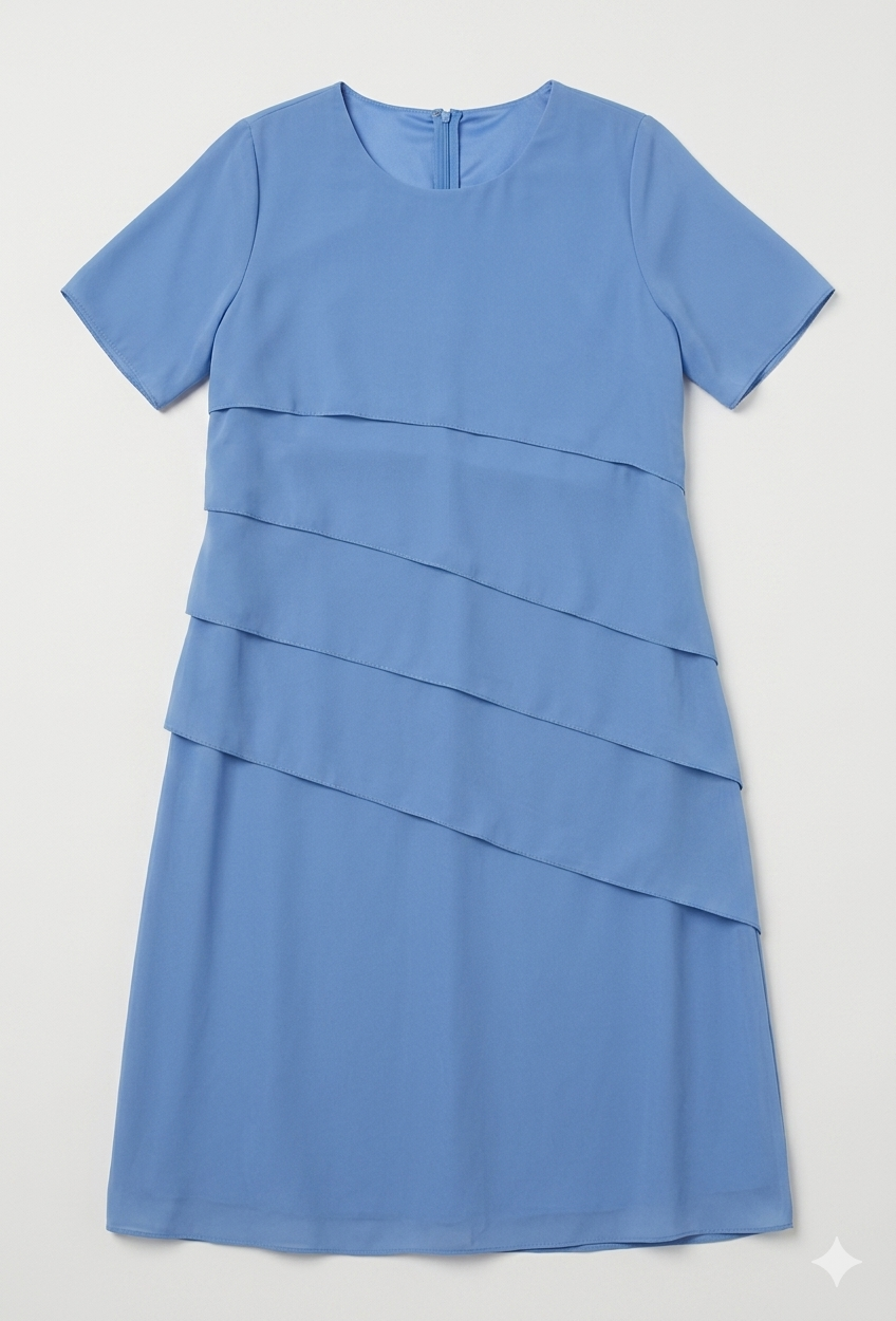 Dame Chiffonkjole med Rund Hals og Lagdelt Front