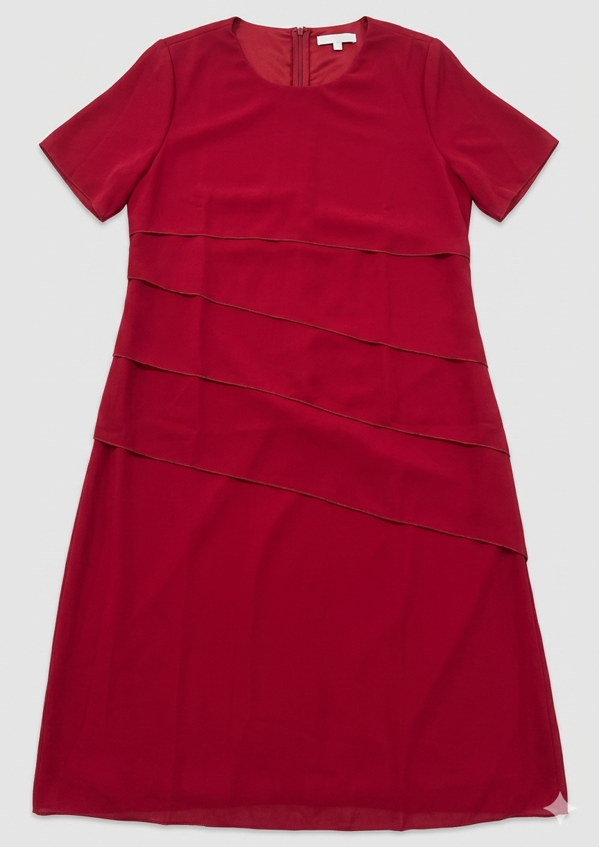 Dame Chiffonkjole med Rund Hals og Lagdelt Front