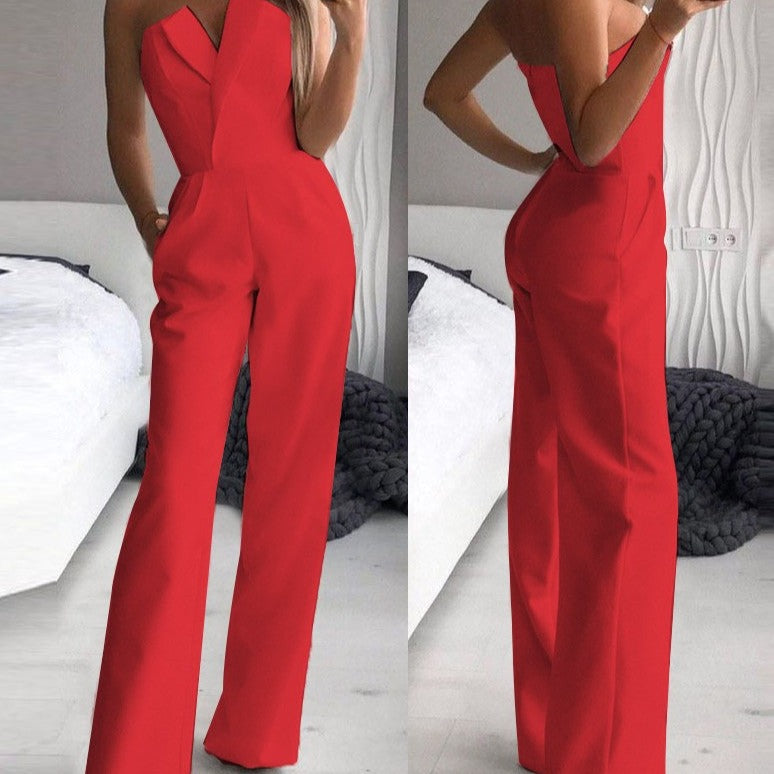 Dame Ermeløs Jumpsuit i Festlig Stil til Fest og Hverdag