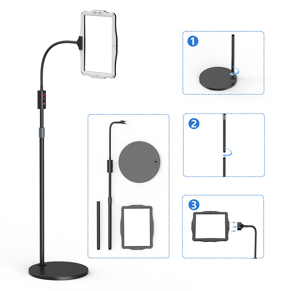 Gulvlampe med 3x Forstørrelsesglass og Fleksibel Svanehals
