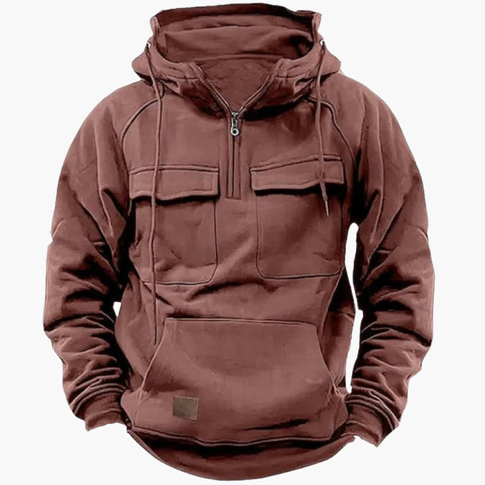 Herre Hoodie med Halv-Glidelås og Frontlommer