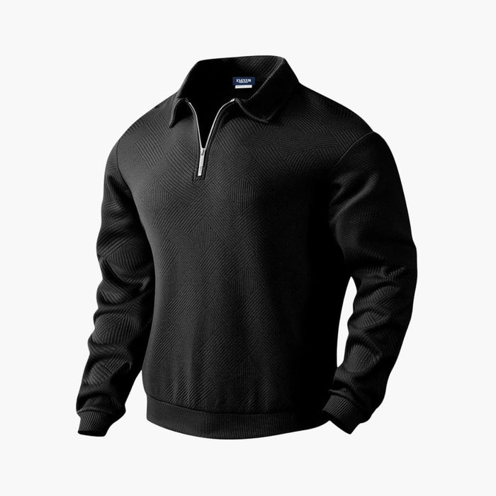 Herresweater med halv glidelås og nedbrettbar krage
