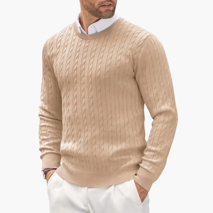 Herre Crew Neck Genser med Kabelstrikk