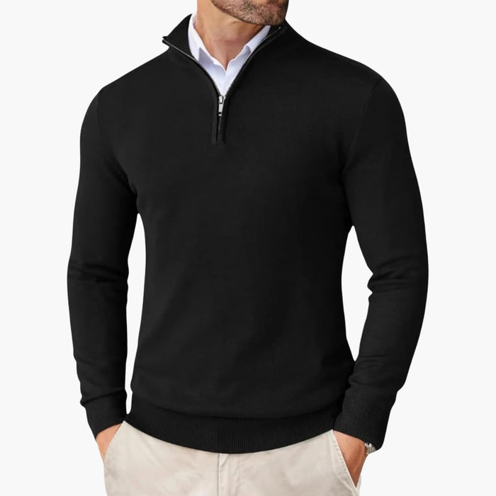 Herrepullover med kvart glidelås og ribbet kant