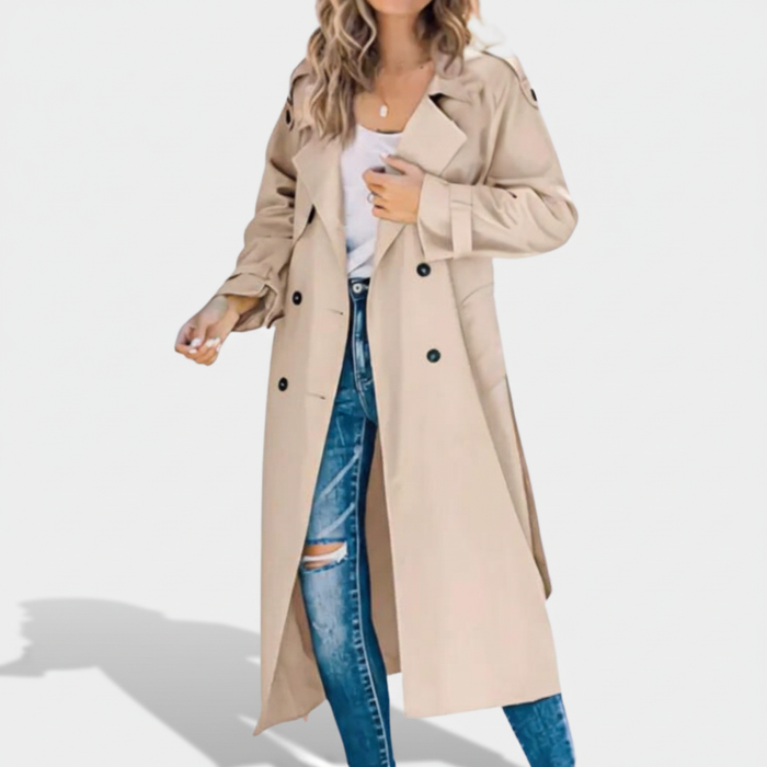 Dame Trenchcoat Dobbeltspent med Belte og Lang Passform