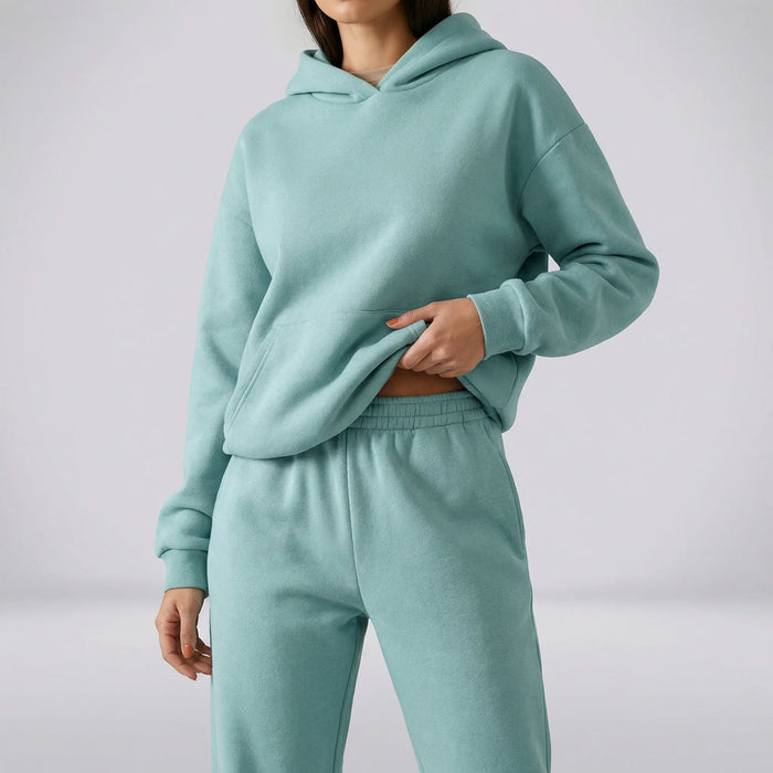 Dame Hettegenser og Bukse Loungewear Sett med Elastisk Liv